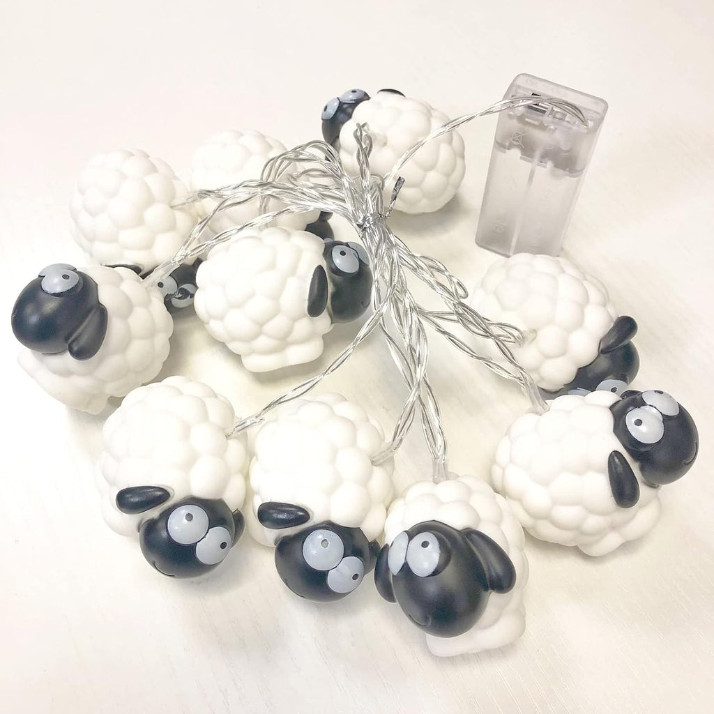Cute Painted Sheep Night Light LED Sheep Ornaments String Lights Black Sheep Fairy Light Battery Powered Indoor Outdoor Party Decor Night Light (10LED, Black Sheep)