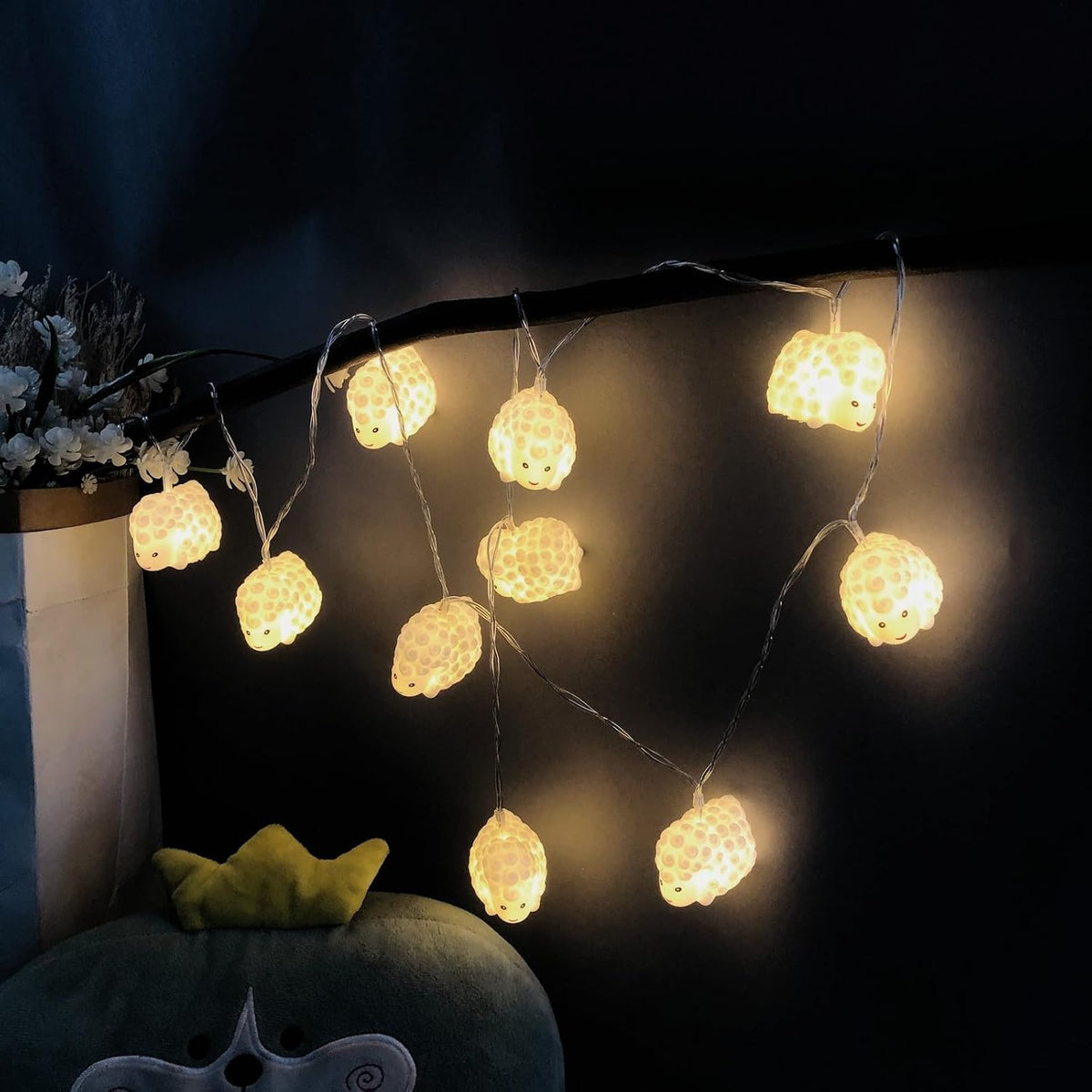 Cute Painted Sheep Night Light LED Sheep Ornaments String Lights White Sheep Fairy Light Battery Powered Indoor Outdoor Party Decor Night Light (20LED, White Sheep)