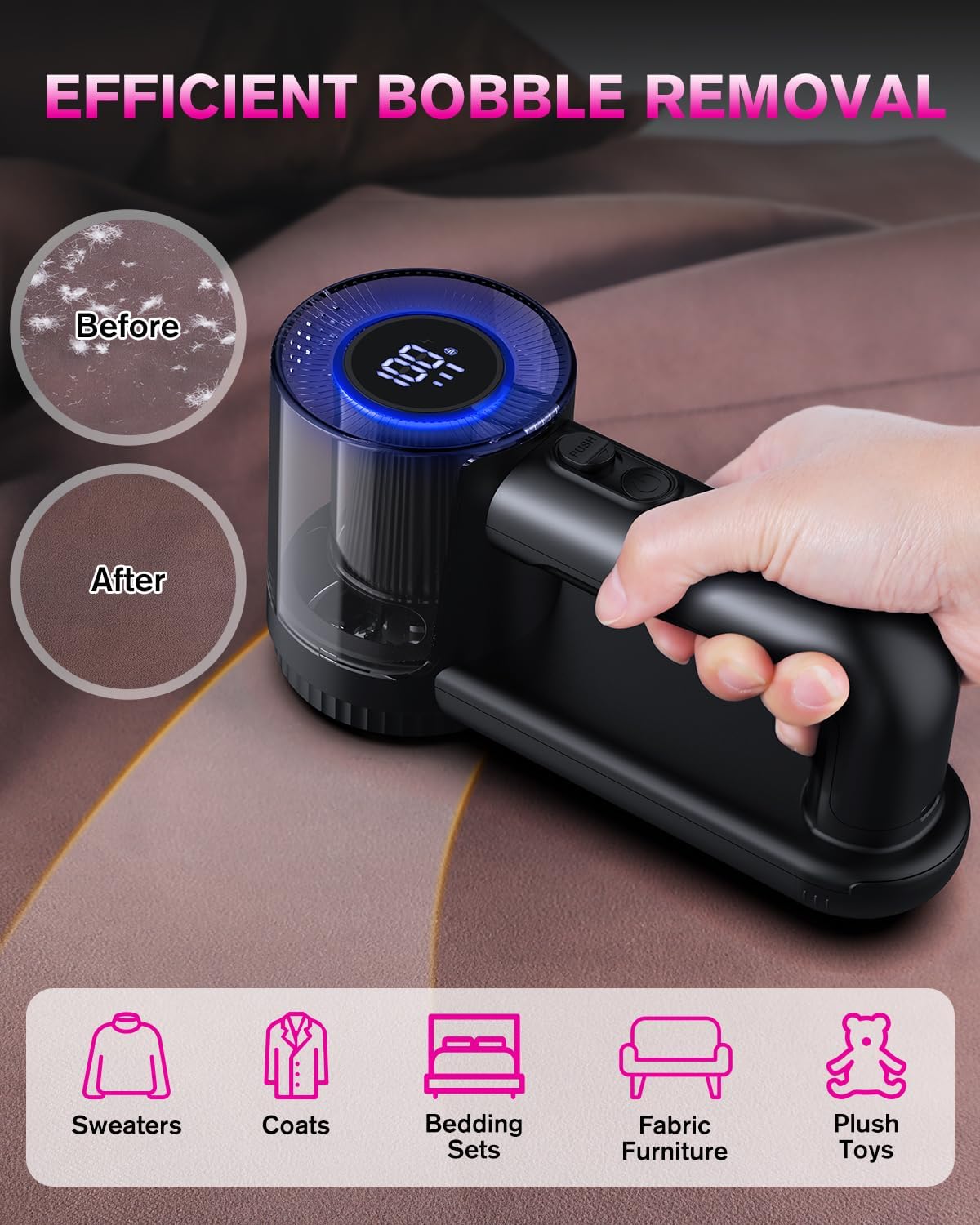 2-in-1 Electric Lint Shaver with 3 Extra Blades & LED Display