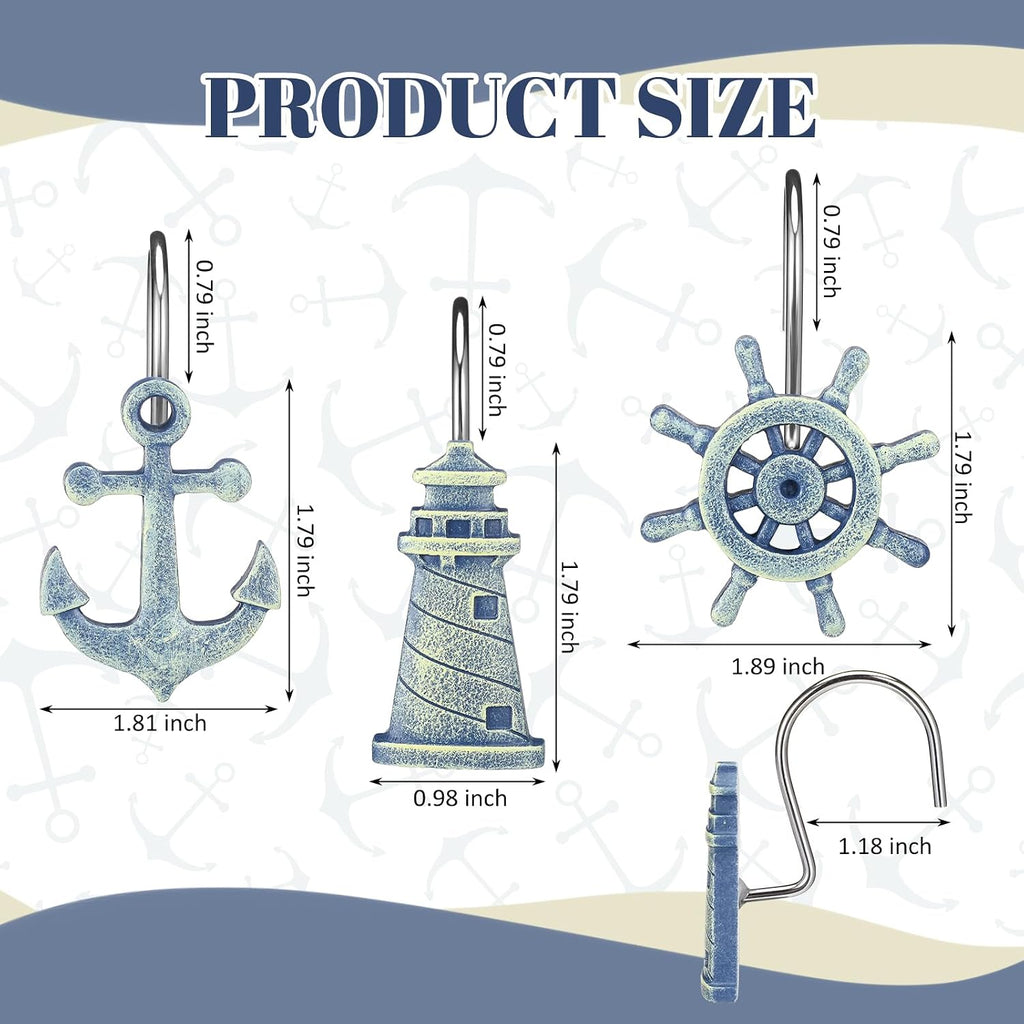 Amyhill 12 Pcs Nautical Shower Curtain Hooks, Nautical Stainless Steel