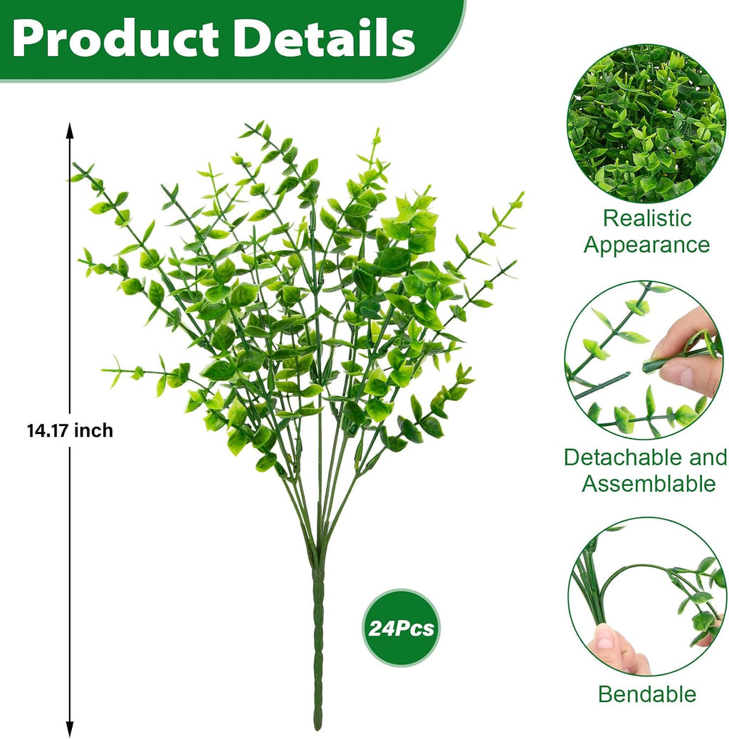 24 Bundles Fake Plants Artificial Greenery Stems for Outdoors