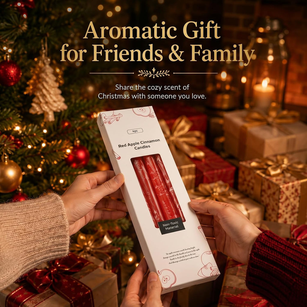 Conelist 4 Pcs 9" Christmas Cinnamon Apple Taper Candles, Dripless Beeswax