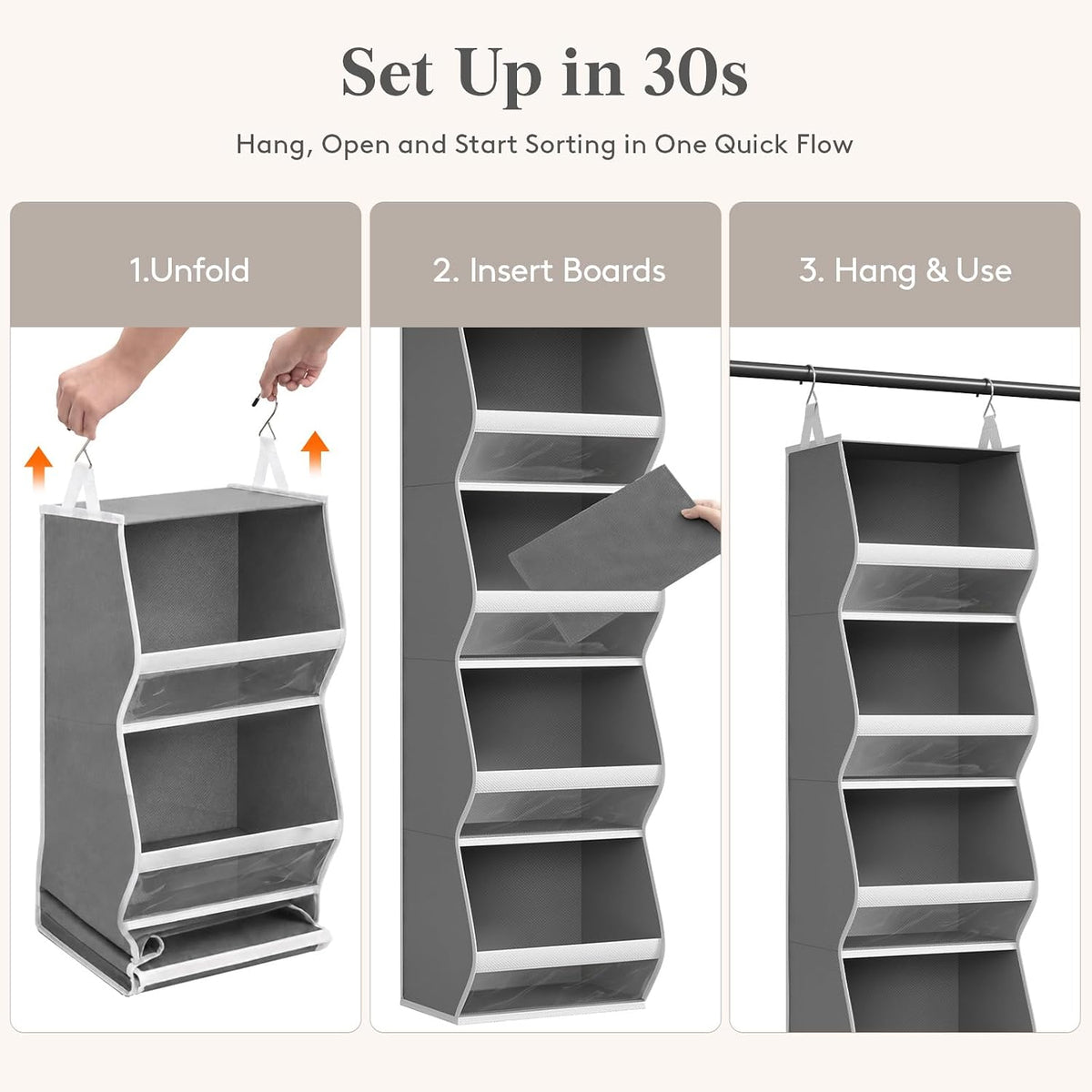 Lifewit Hanging Closet Organizer and Storage for Clothes, Gray, 2 Pack