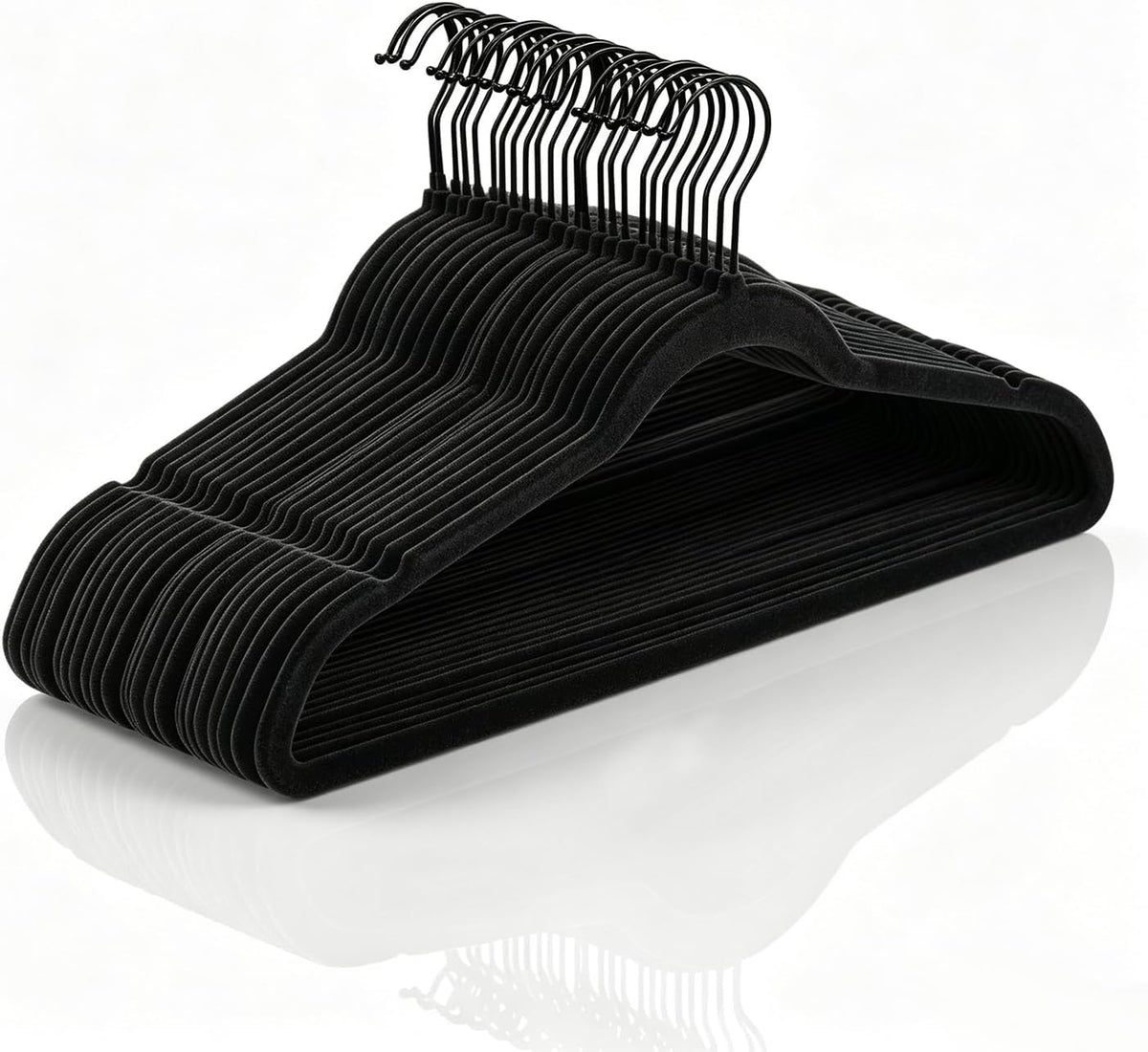 Black Velvet Hanger 60 Pack, Non Slip Clothes Felt Hanger, Heavy Duty Velvet Coats Hangers, Premium 0.2 Inch Slim Space Saving Suit Hangers for Closet Organizer, 360° Rotating Black Hook