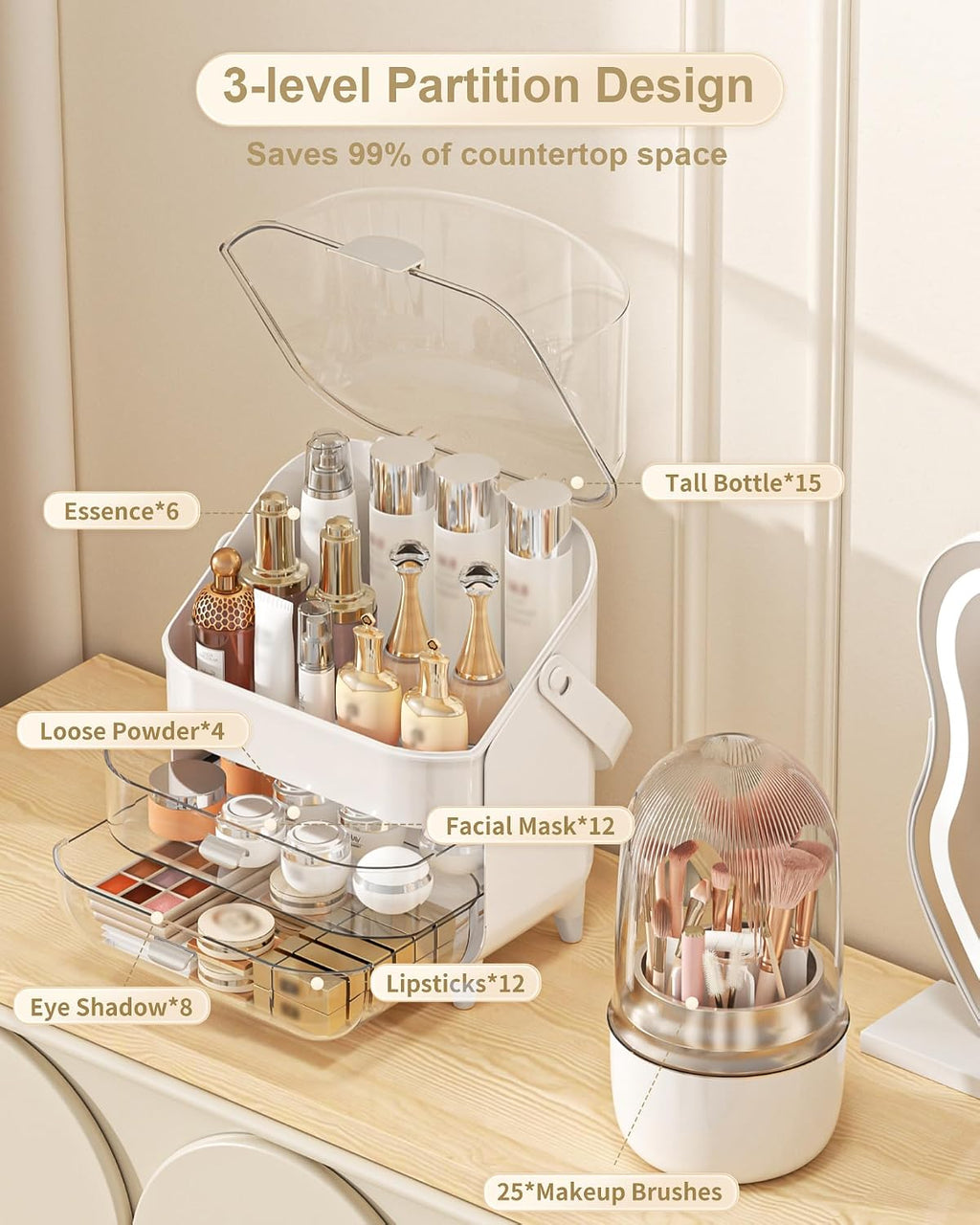 Anylady Makeup Organizer Countertop, Skincare Holder Bathroom Counter Organizer, Storage Box Cosmetic Display Cases, Teen Girl Gifts Make up Organizers for Vanity, Dresser