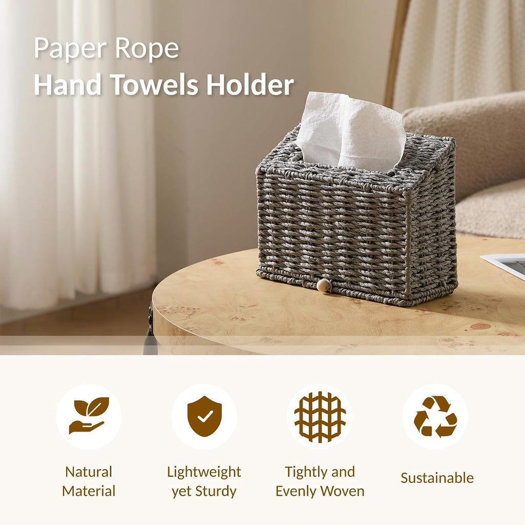 Hand Towel Box Cover, Designed for Kleenex Disposable Hand Towels, Paper Rope Tissue Box for Bathroom, Powder Room, Bedroom (Grey)