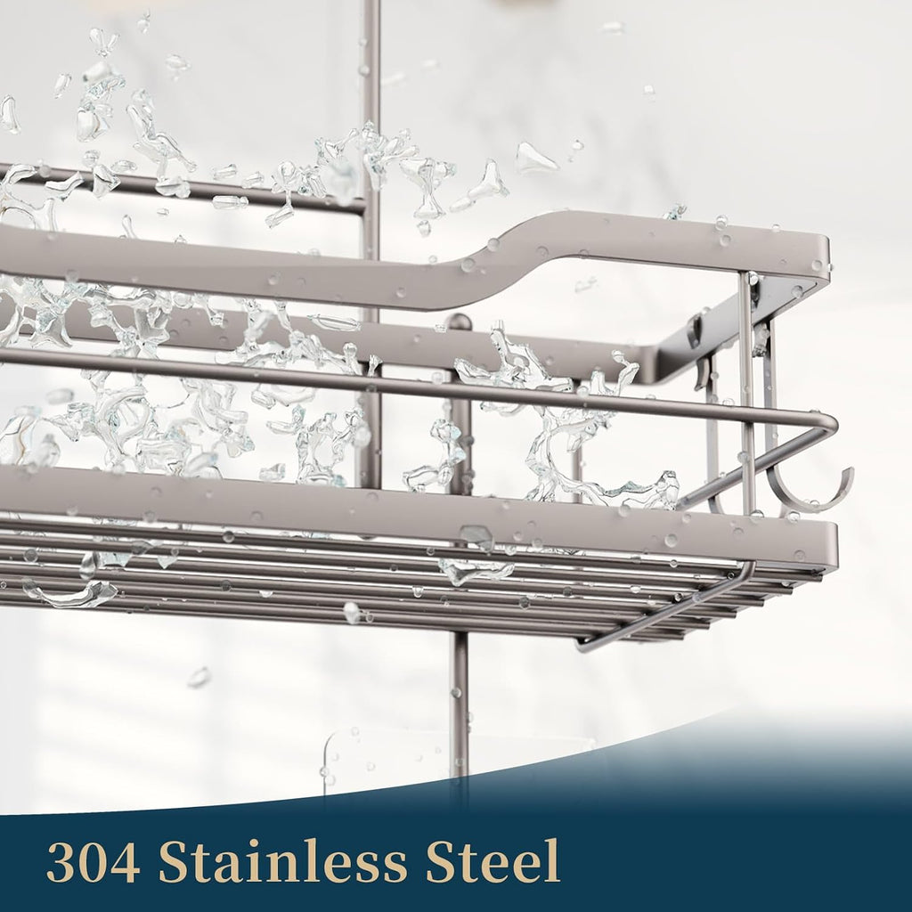 Consumest Over The Door Shower Caddy - 3 Tier Shower Organizer Hanging with Soap Holders, Large Capacity Shower Shelves with 6 Hooks, Bathroom Rack and Storage, Satin Nickel