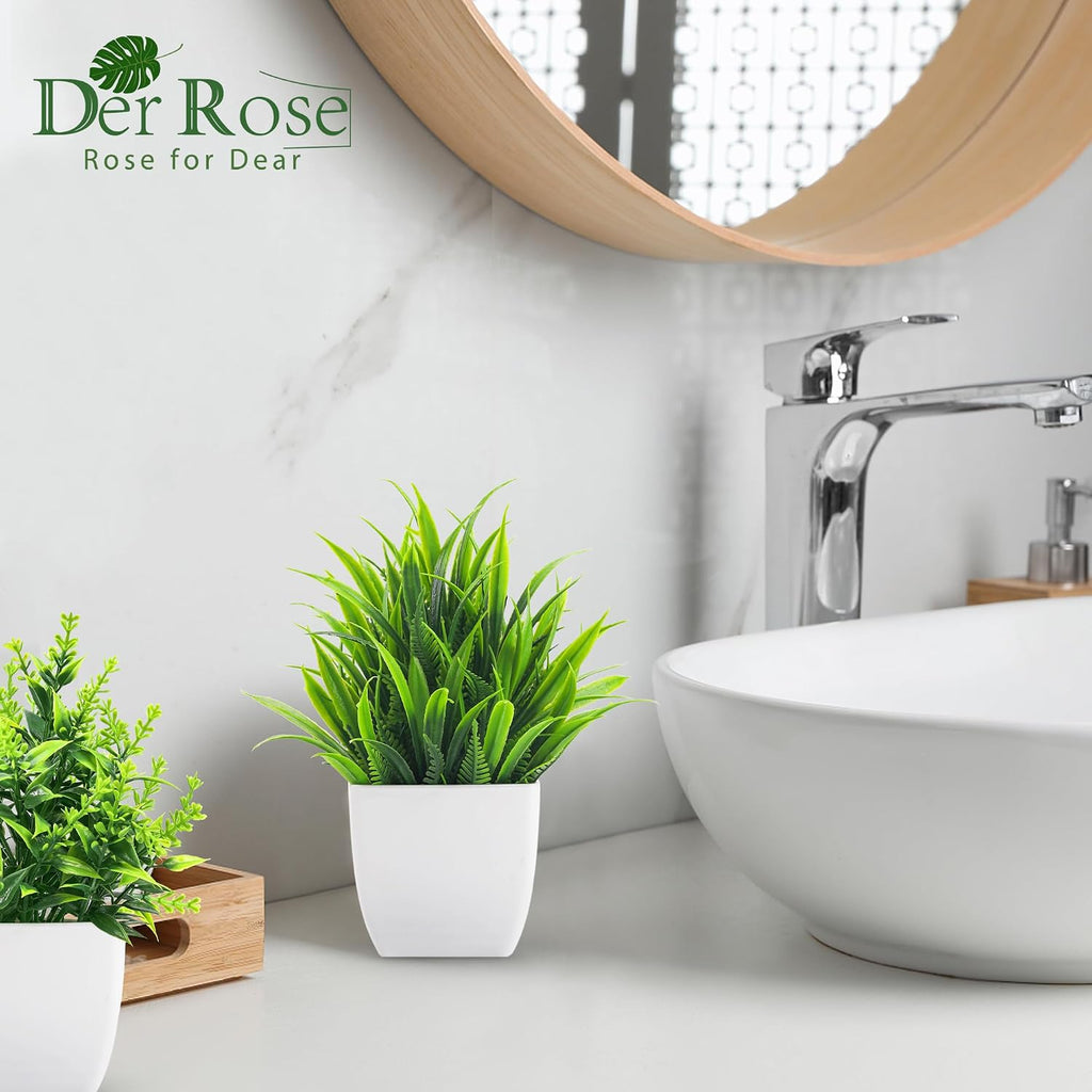 Der Rose 4 Pack Fake Plants Mini Faux Plants Indoor for Room Shelf Decor
