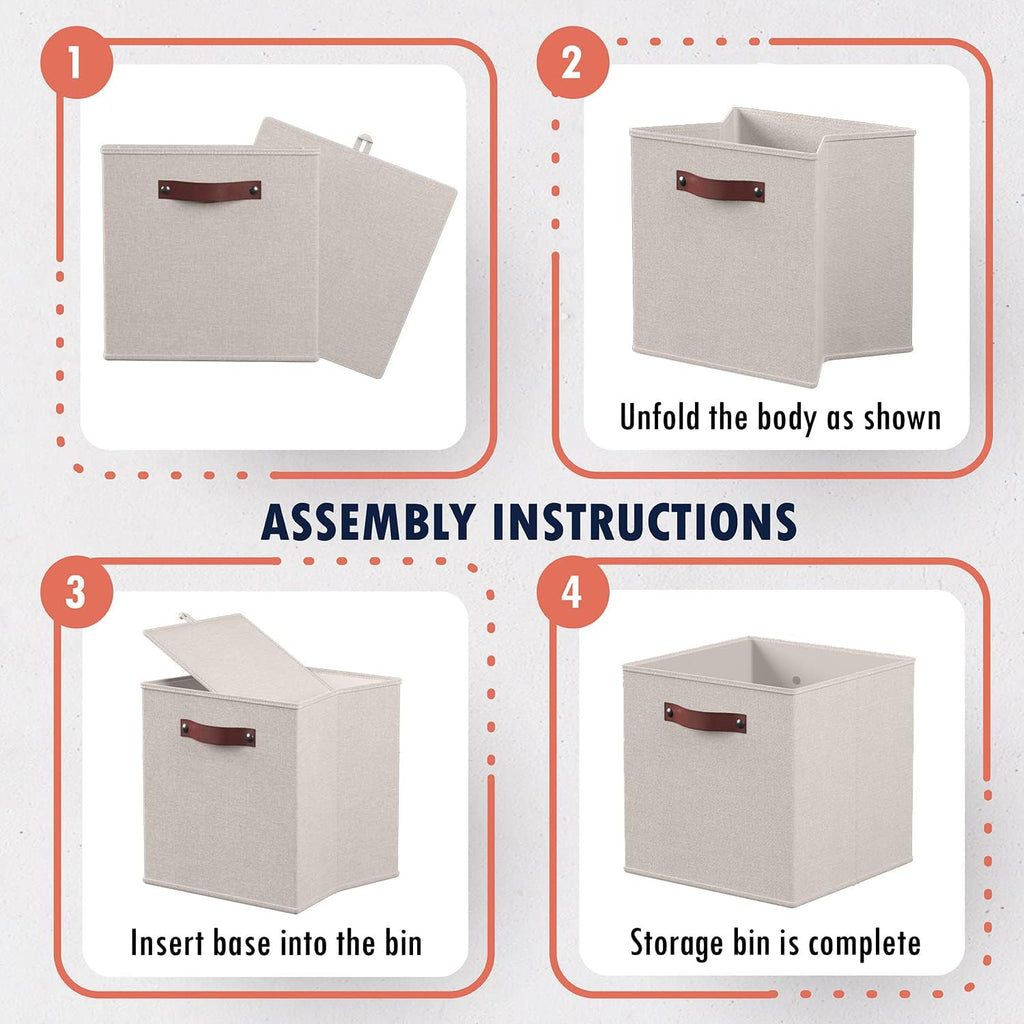 Ornavo Home 13x13 Foldable Fabric Storage Cube Bins, 6 Pack, Beige