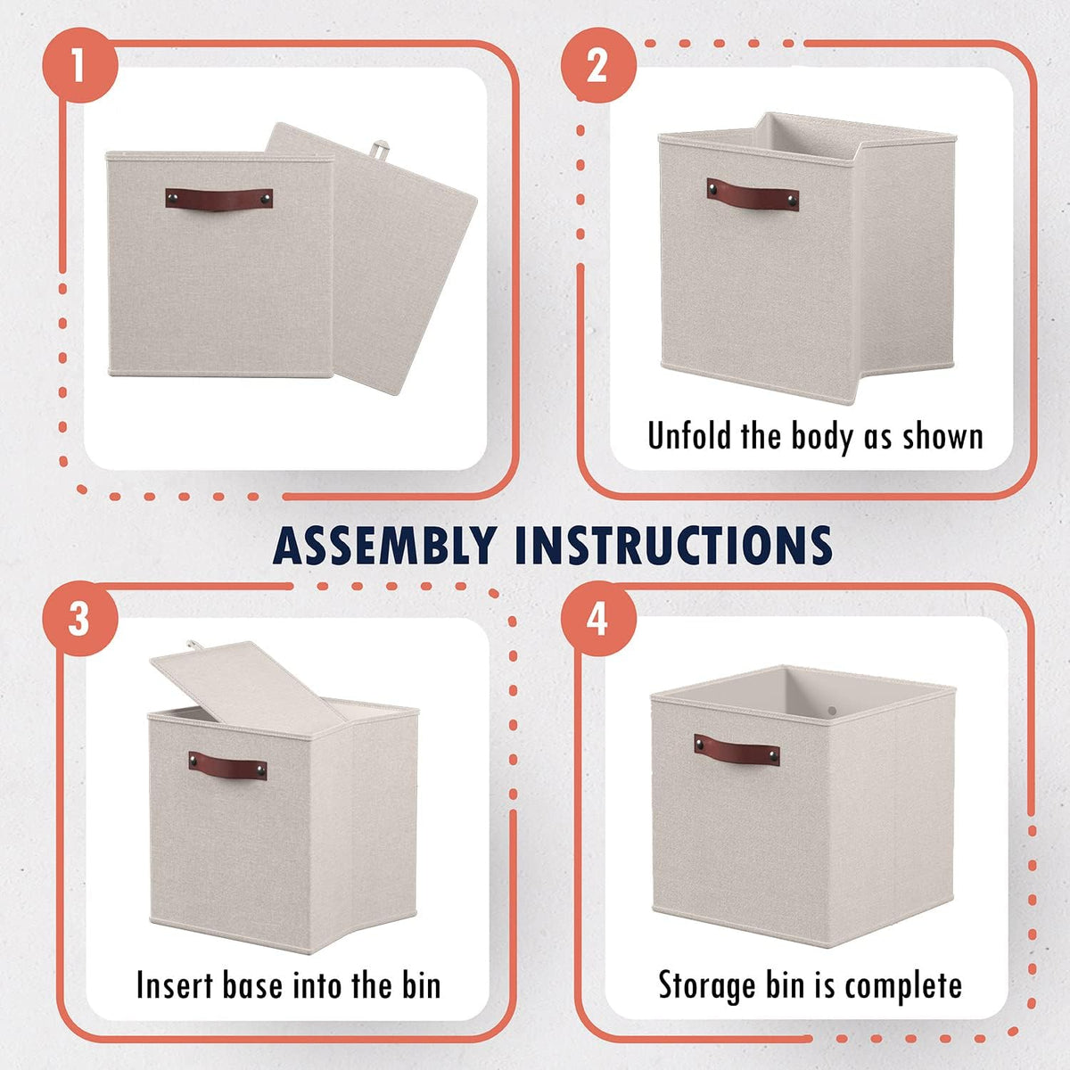 Ornavo Home 13x13 Foldable Fabric Storage Cube Bins, 6 Pack, Beige