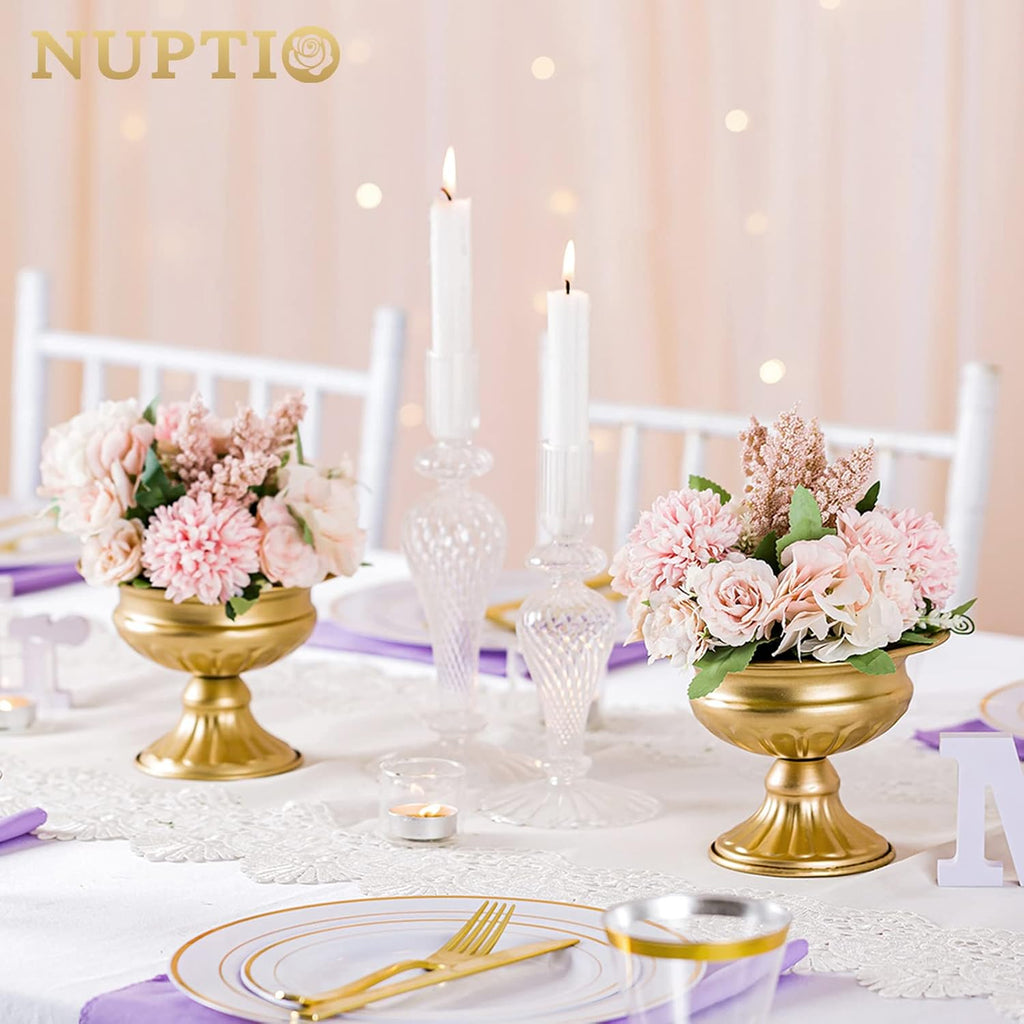 NUPTIO Gold Compote Vase Centerpiece: Metal Urn Planter, 4.96" Tall, 2 Pcs