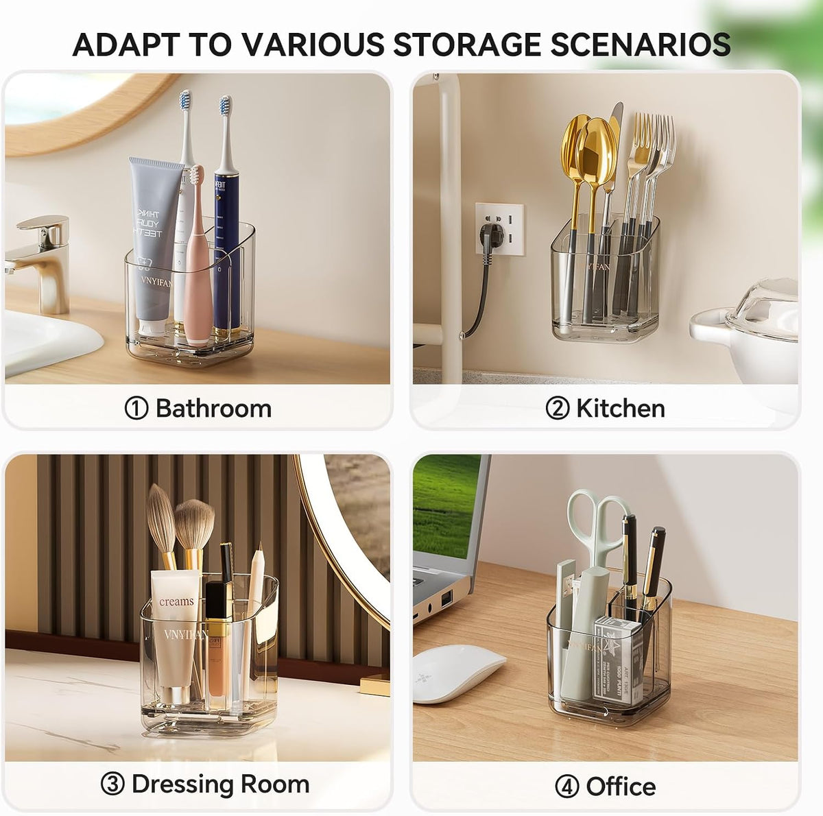 3 Slots Toothbrush Holders with Detachable Dividers for Bathrooms