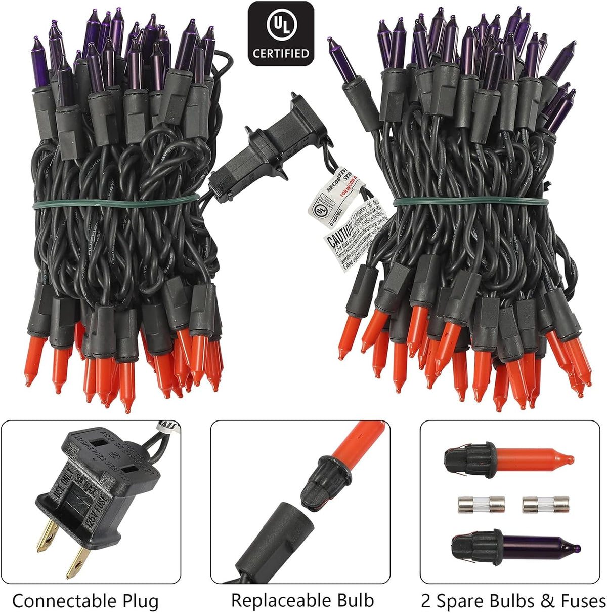 Brillarlights Halloween Purple Orange String Lights Plug in, 21FT 100 Count Mini Incandescent Black Cord, Connectable Spooky Tree Lights for Mantle, Porch, Yard Decor