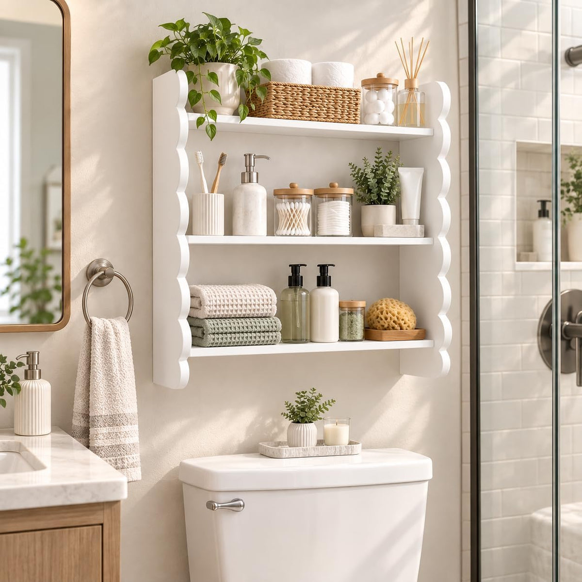 3-Tier Bathroom Shelf, 10-Min Install, Upgraded Joinery, No Side Screws