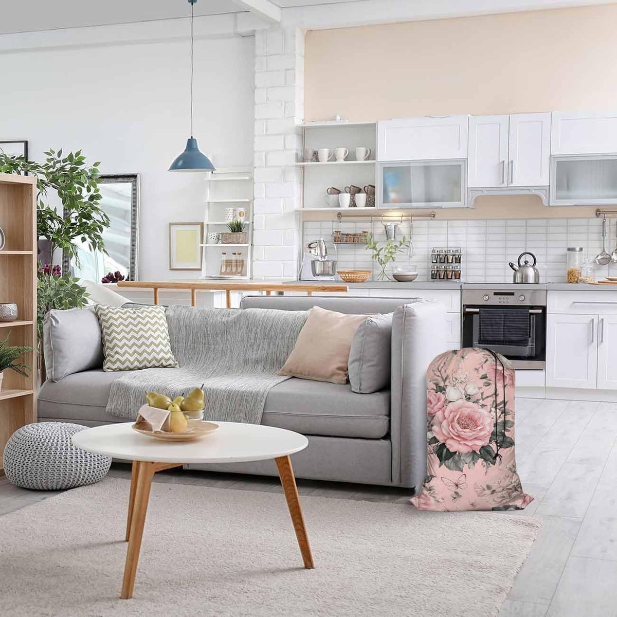 Swono Watercolor Flowers Extra Large Laundry Bag with Drawstring Closure 28"x40", Floral Peonies Rose Leaves Petal Romantic for Home, Dorm and Apartment Dwellers, Pink