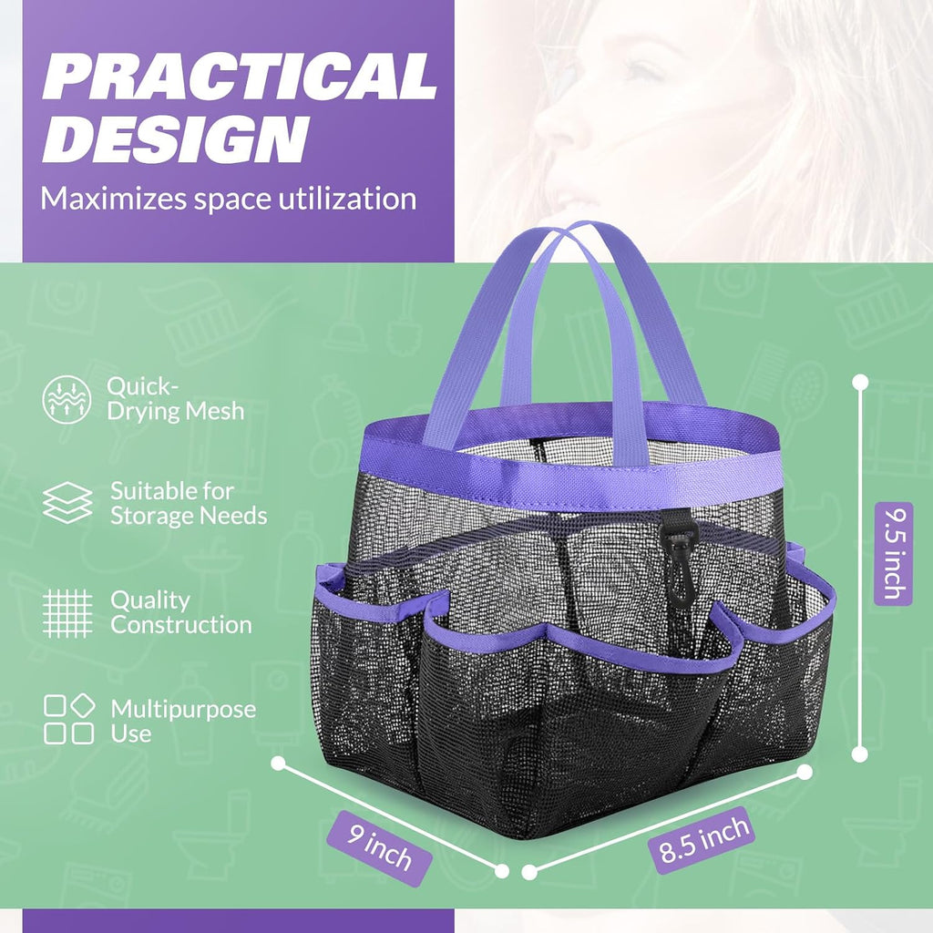 LOYEE Mesh Shower Caddy Portable for College Dorm Room Essentials with 8 Pockets, Shower Bag for Beach, Swimming, Gym, Travel, Bathroom(Purple)