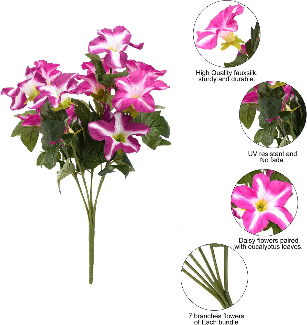 Artificial Fake Flowers Plants for Outdoor Decoration, 4PCS Faux Petunias Silk Flower UV Resistant No Fade for Home Outside Garden Balcony Yard Porch Realistic Indoor Decor (PurplePink)