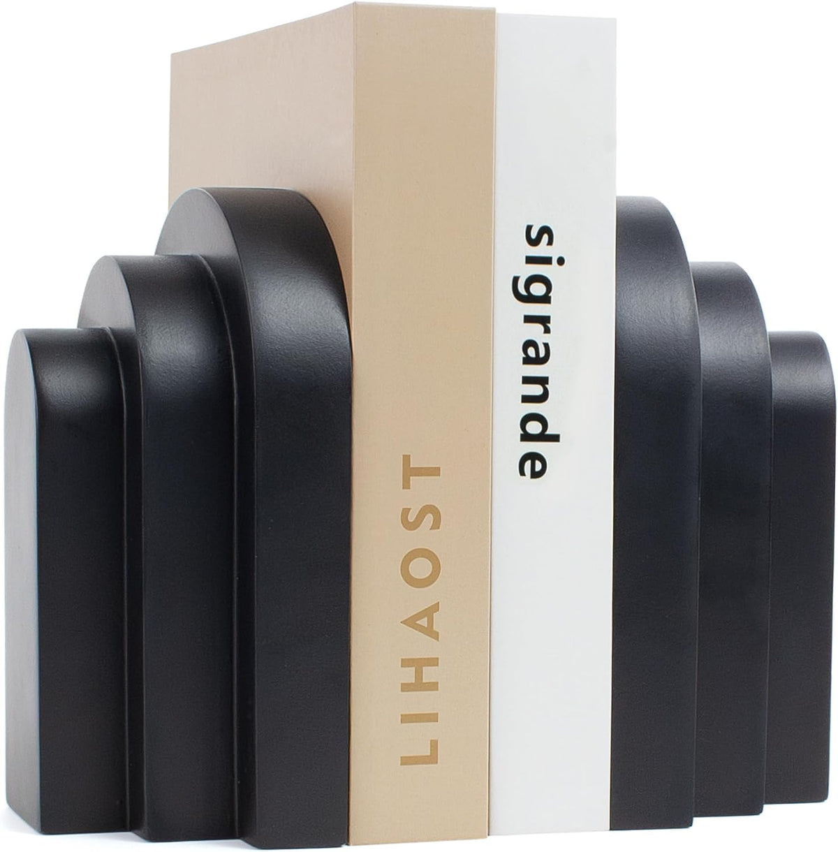 LIN CHUAN Heavy Duty Bookends for Shelves, Set of 2, Matte Black