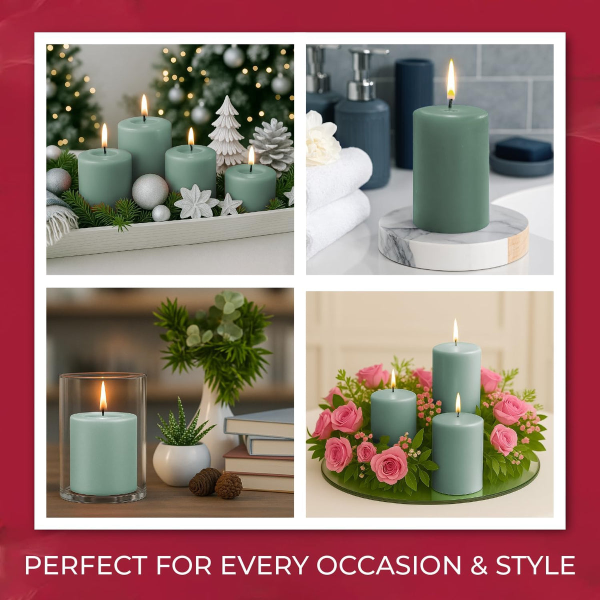 Biedermann & Sons Seafoam Green Pillar Candles (6 Pack), 4 Inch Tall 3 Inch Wide Round, Unscented Paraffin Wax, Approx 40 to 45 Hour Burn, Dripless Candles for Centerpieces