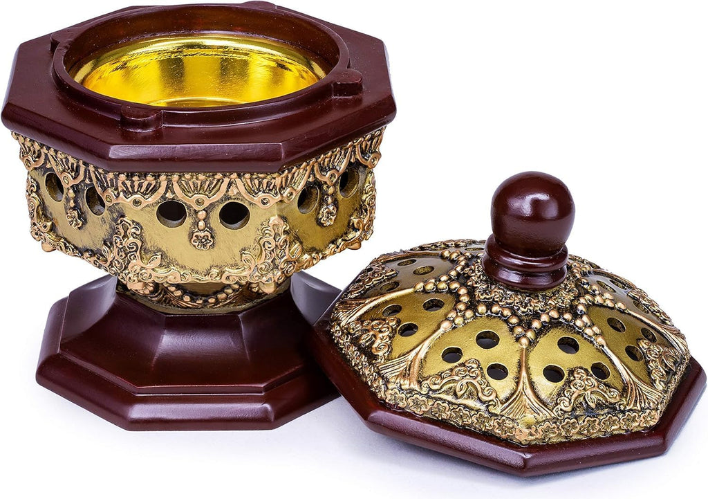 AM Lux Octagon Incense Burner – Bakhoor & Cone Holder | Charcoal Resin Burner for Frankincense, Myrrh & Aromatherapy | Decorative Mabkhara for Home, Office & Meditation Room Decor (Octagon Bronze)