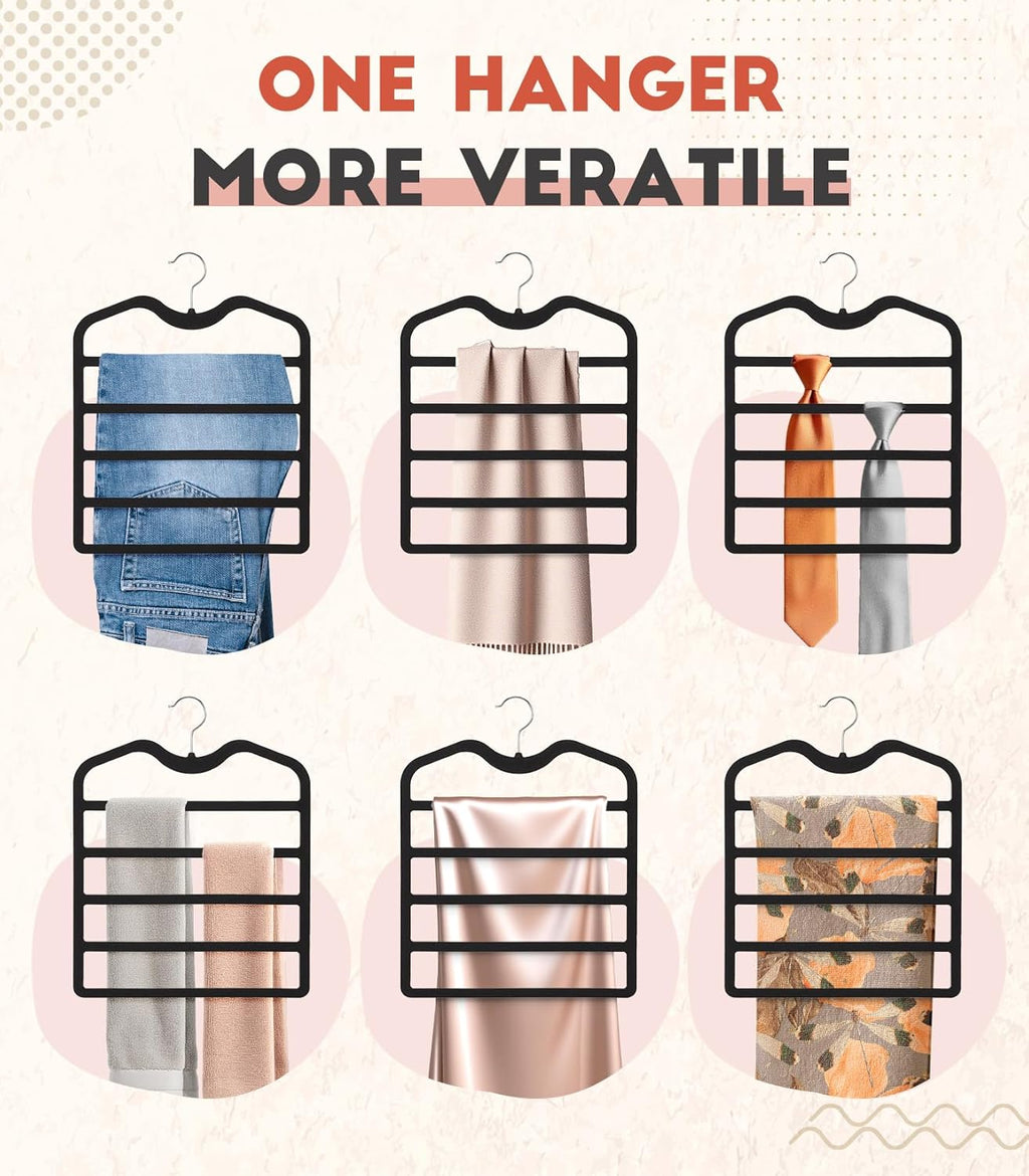 Pants Hangers Space Saving,5 Pack 5 Tier Velvet Short Neck Pants Hangers