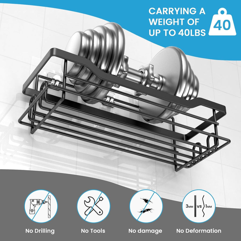 Shower Caddy Shelves Organizer Rack, Single Pack Shower Caddy,No Drilling Wall Mounted Self Adhesive Shower Shelves for Inside Shower, Matte Black