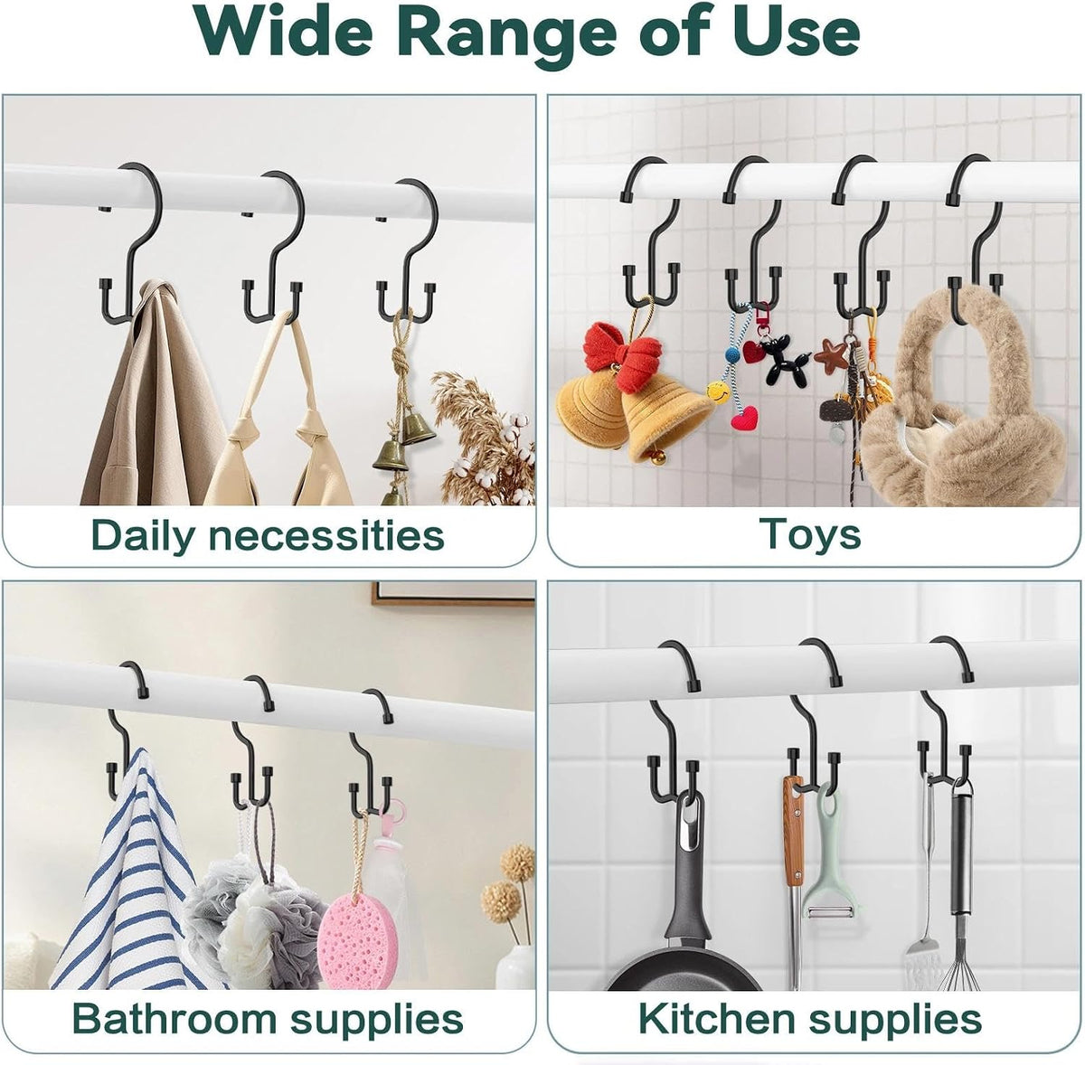 Goowin Shower Curtain Hooks, Shower Curtain Rings, Durable Black Shower Curtain Hooks Rust Proof, Shower Rings for Curtain, Double Glide Shower Hooks for Shower Curtain, Black, 24 Pack-Cylinders