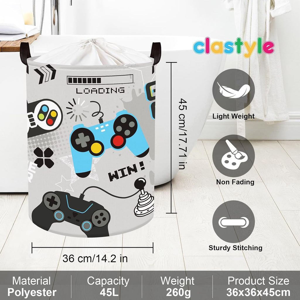 Clastyle Video Game Kid Storage Basket Foldable Boy Laundry Hamper, 45L