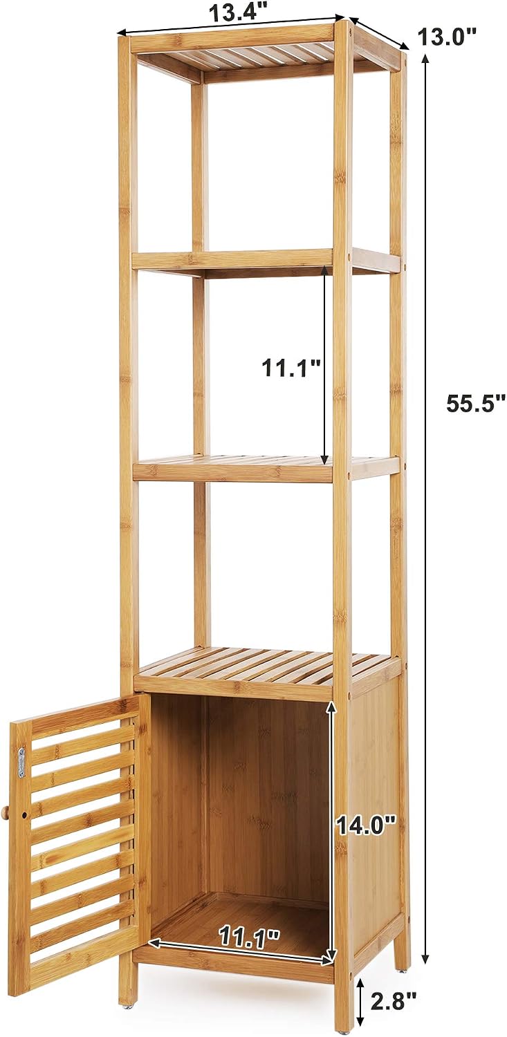 SONGMICS Bamboo Bathroom Shelf, 4-Tier Storage Cabinet