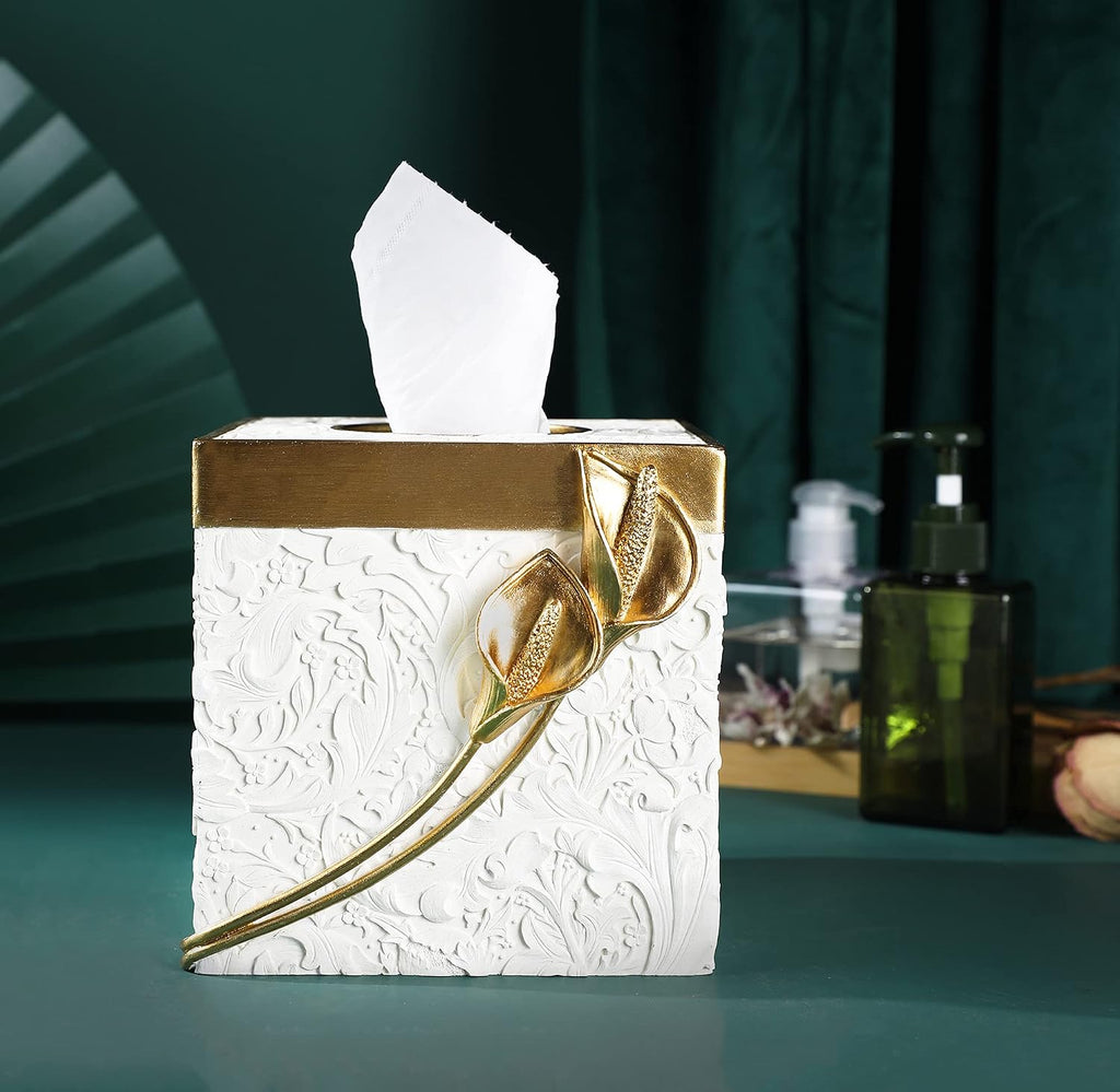 Hymmah Modern Square Tissue Box Cover Holder,Bathroom Accessories Decor Unique Design Tissue Box Cover for Bathroom Vanity Counter Tops Also Great for Bedrooms and Living Rooms