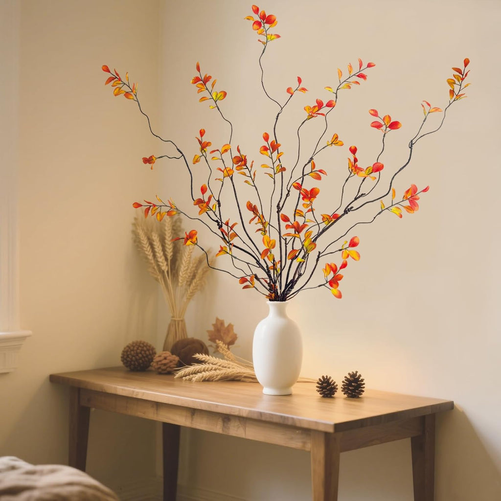 4 Pcs Fall Stems Artificial Ficus Branches Faux Eucalyptus Stems Fall Decor