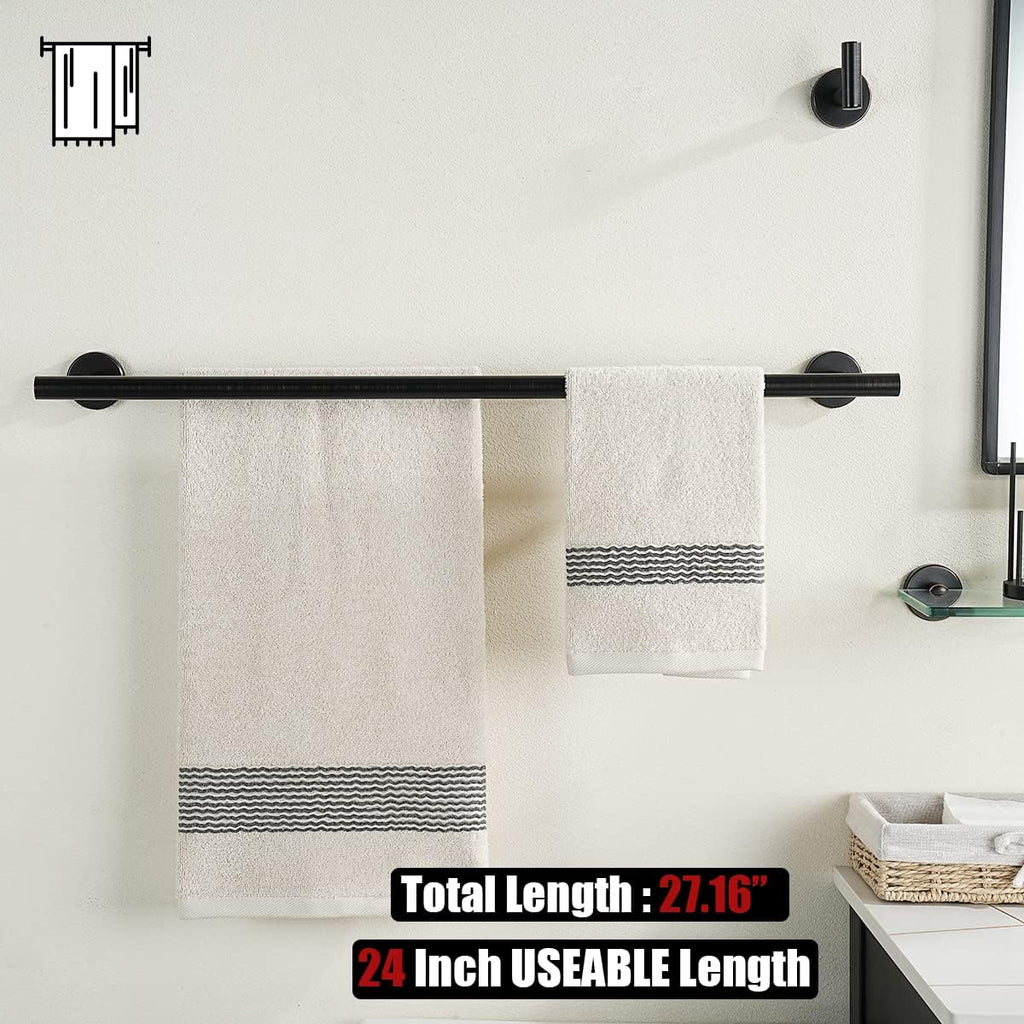 JQK Bathroom Hardware Set Oil Rubbed Bronze, 5-Piece Bath Accessories Set Wall Mount Includes 24 in Towel Bar, 9 in HT Bar, TP Holder, Towel Hook x 2, BAS105-ORB