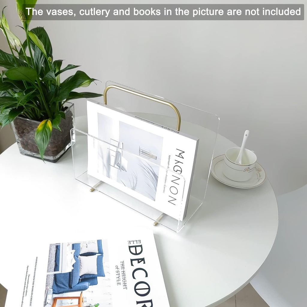 Acrylic Magazine Holder, Crystal Clear Acrylic Magazine Book Rack, Desktop File Organizer for Office Organization, Storage,Home Office Decoration,Reception