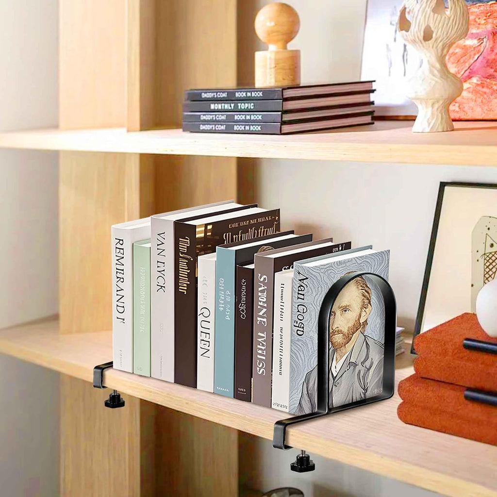 Metal Book Ends for Shelves - Heavy Duty Adjustable Bookends Clamped Metal Book Organizer Storage Holders, Non-Skid Bookends Stoppers