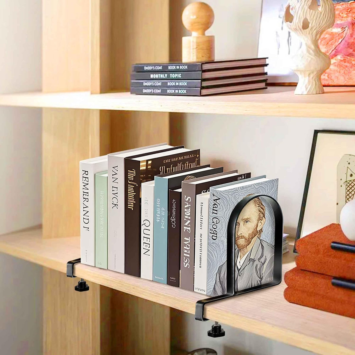 Metal Book Ends for Shelves - Heavy Duty Adjustable Bookends Clamped Metal Book Organizer Storage Holders, Non-Skid Bookends Stoppers
