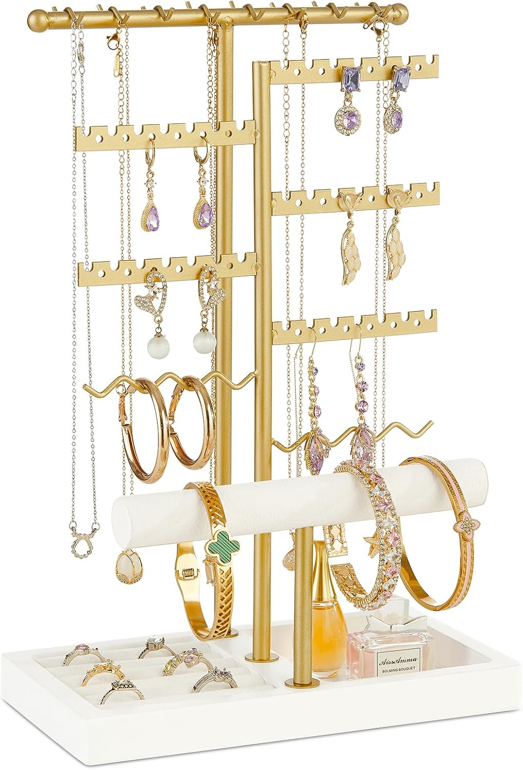 Poyilooo Earring Holder Jewelry Stand, 3 Tier Jewelry Organizer WhiteGold