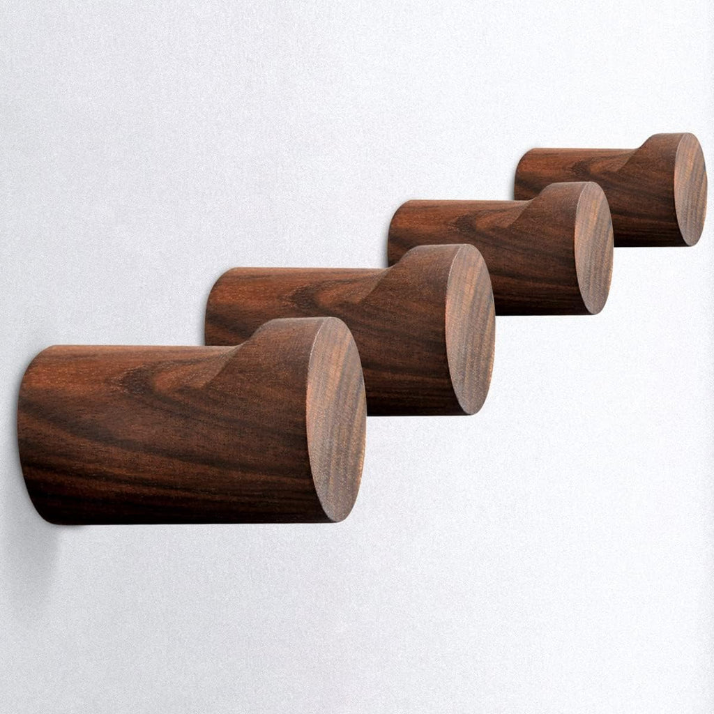 COCOYA Wood Hooks Wall Mounted Minimalist Walnut Knob Shape (4 Pack)