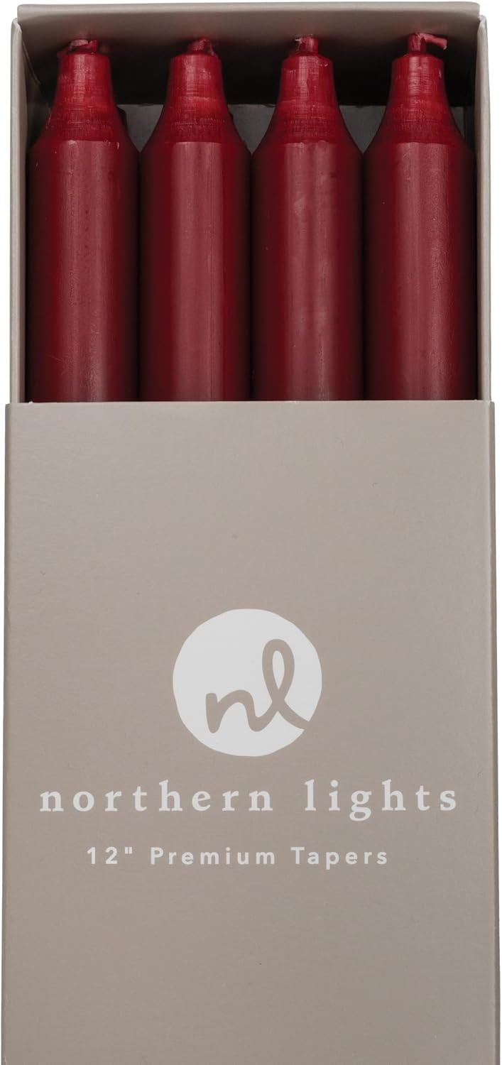 Northern Lights Candles - 12" 12pk Tapers - Crimson - 72795