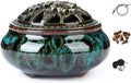 Censer Sky Blue Incense Burner with Calabash Incense Stick Holder - Porcelain Charcoal Censer for Use with Resin Granular Powder Cone or Coil Incense (Blue Fambe)