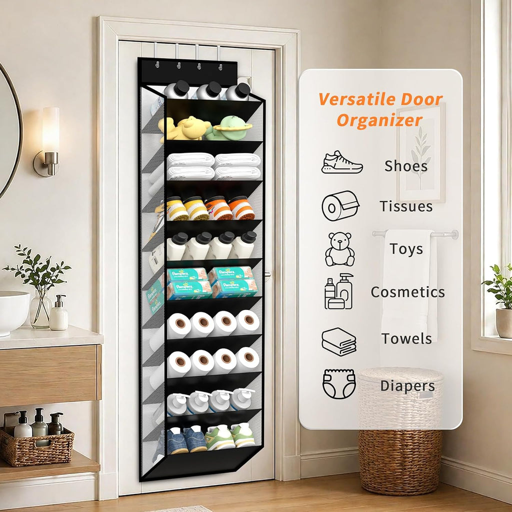 KEEPJOY 10-Tier Over Door Mesh Shoe Organizer with Large Deep Pockets, Hanging Door Shoe Storage Rack That Holds 20–30 Pairs of Sneakers, Boots and Other Footwear (Piano White)