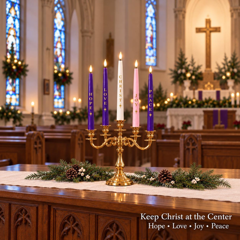 Flameless Advent Candles, Christmas Taper Candles Church Christian Decor