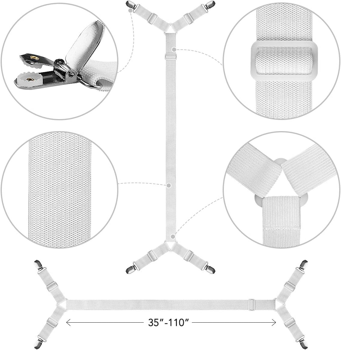ZHOUBIN Bed Sheet Straps Under Mattress for Keep Sheets in Place, White, Set of 4