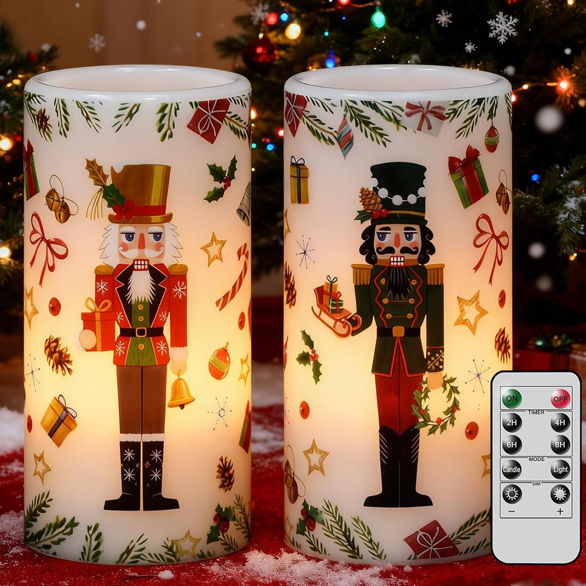 Christmas Nutcracker Flameless Pillar Candles with Remote Timer
