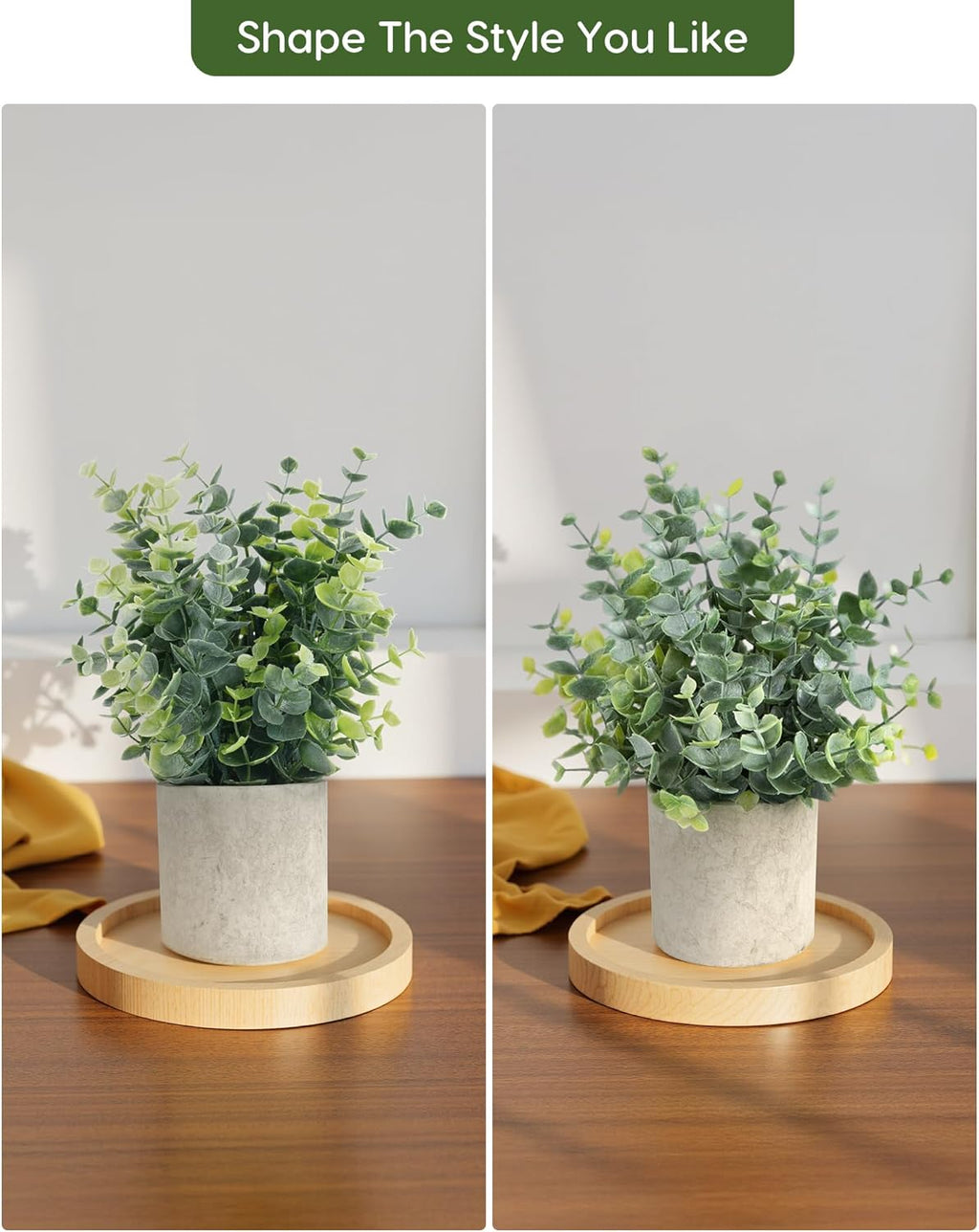 Velener 2 Pcs Small Fake Plants Eucalyptus, Artificial Plants Indoor for Shelf, Potted Eucalyptus Plants for Home/Bathroom/Pottery Barn/Desk/Farmhouse/Coffee Table Decor (Sage Green)