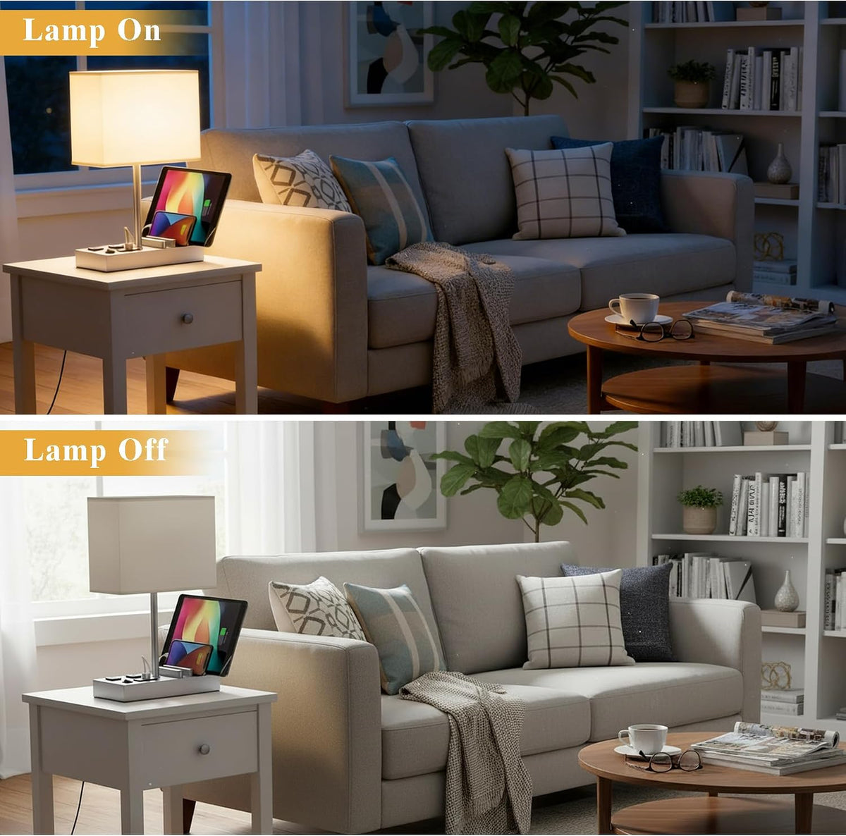 Multi-Functional Table Lamp with 3 USB Charging Ports & 2 AC Outlet, Silver