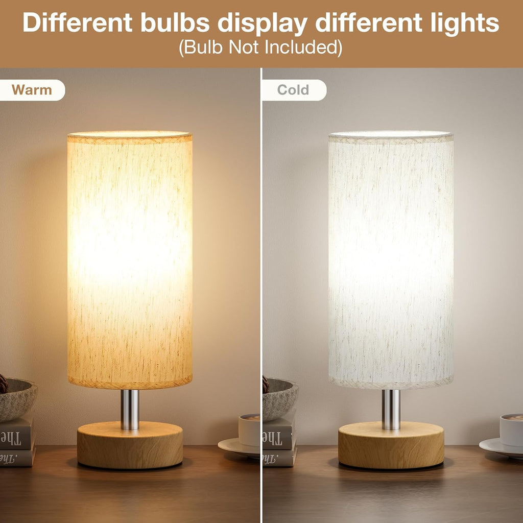 Table Lamps Set of 2 （Cream Shade - Wood Base, 11.6" Inline Control）
