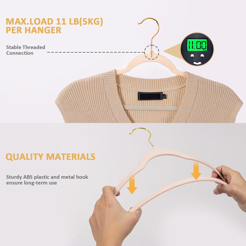 Premium Velvet Hangers 60 Pack, Non Slip Flocked Felt Hangers, Heavy Duty Coat Hangers, Slim Space Saving Clothes Hangers with 360° Swivel Gold Hooks for Coats, Suits, Dresses - Pink
