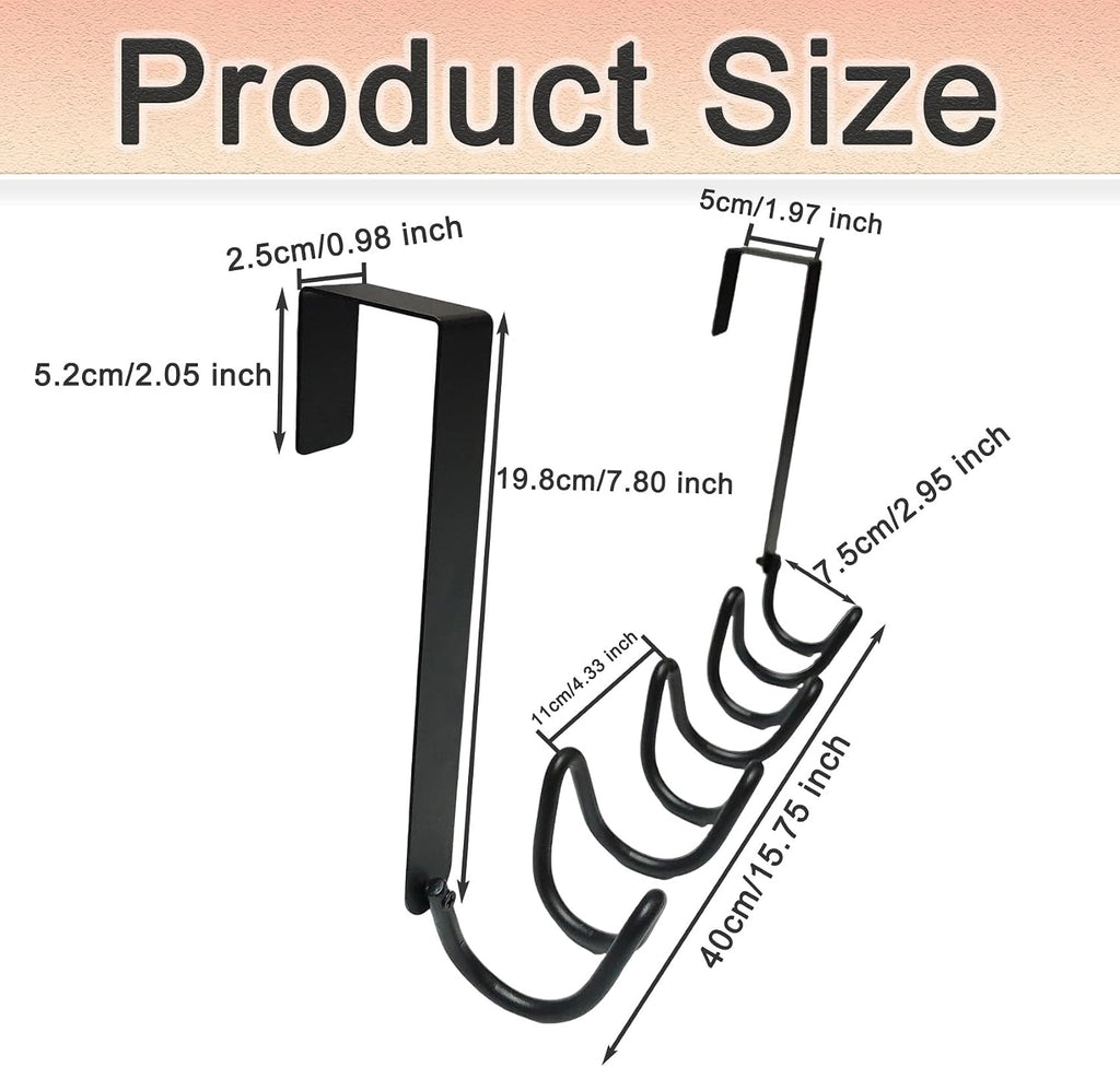 Wave Shaped Over The Door Hook, Metal Door Hanging Rack with 4 Hooks, Black