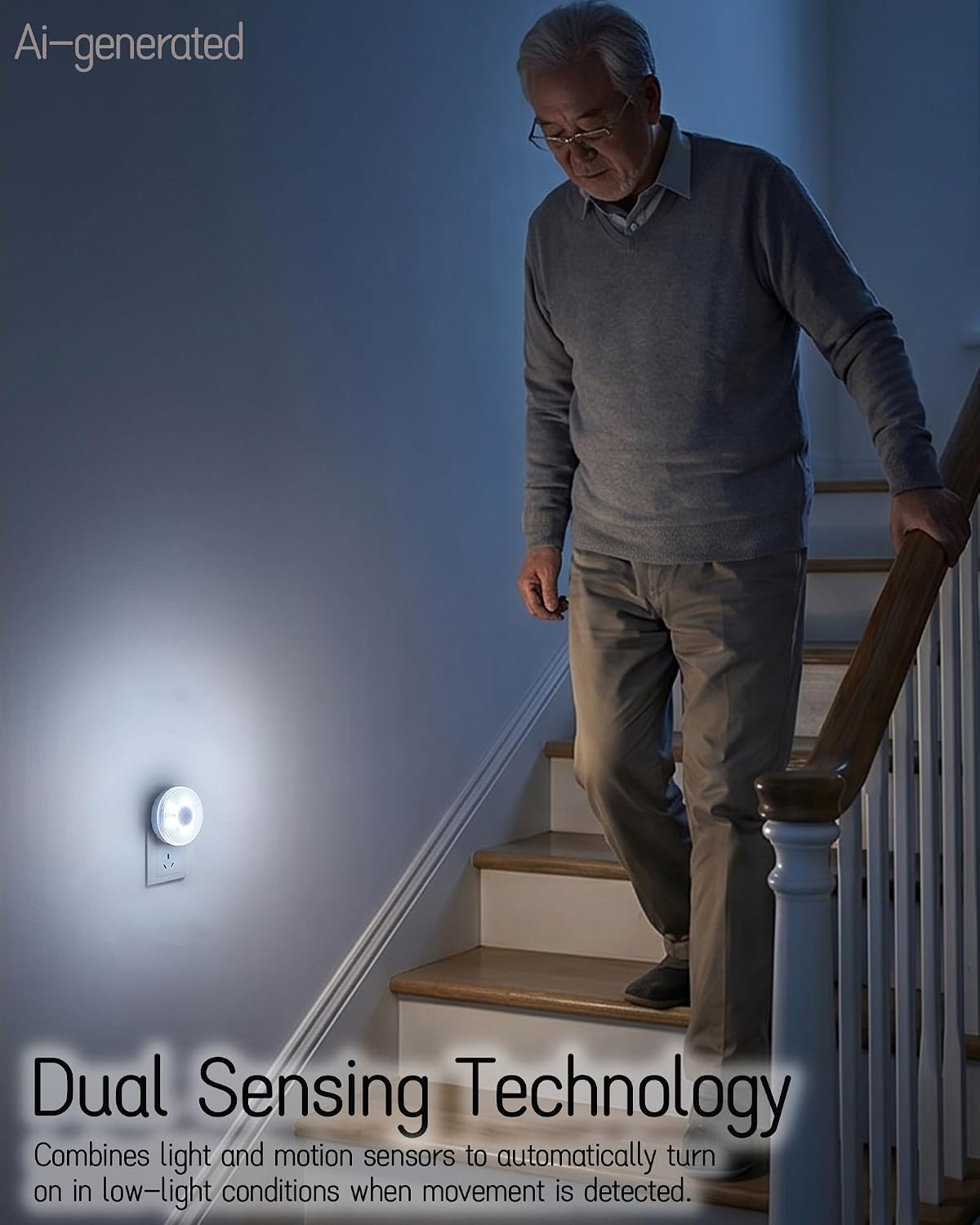 2 Pieces LED Motion Sensor Night Light, 110V Plug-in Wall Nightlight, Bathroom and Hallway Sensor Light, Ideal Night Light for Elderly Getting Up at Night (White-White Light)