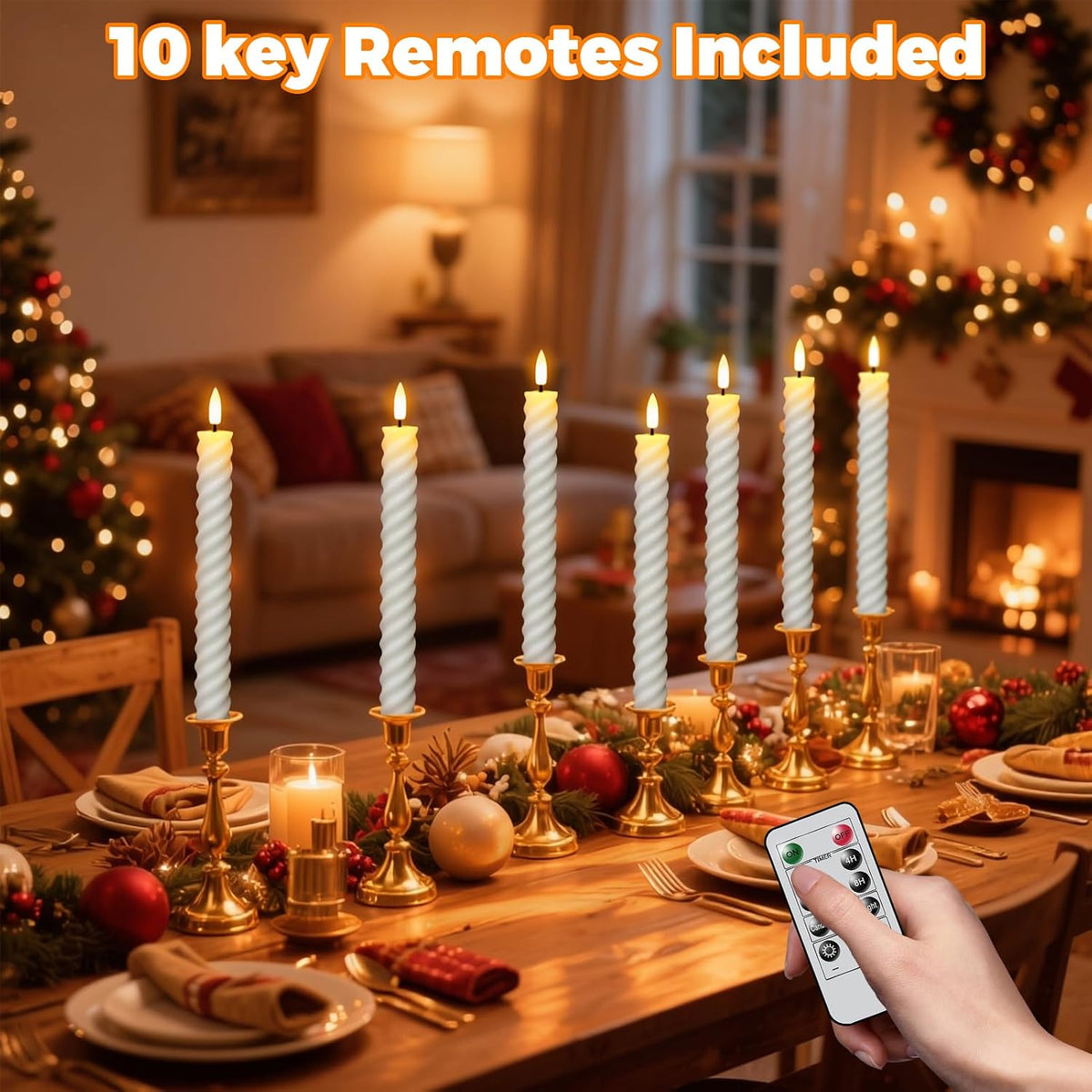 Wondise Spiral Flameless Taper Candles with Remote Timer Real Waxy
